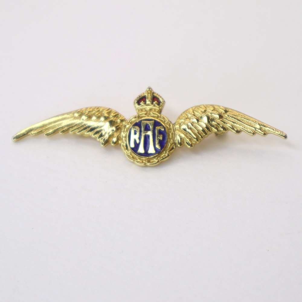 Vintage Royal Air Force RAF Sweetheart Brooch Pin Gold Tone Blue Enamel Winged